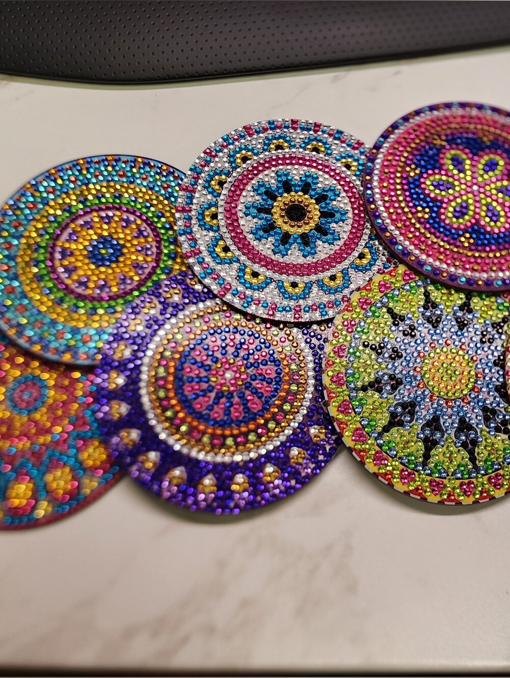 Handmade Multicolor Mandala Crystal Coasters - Set of 8